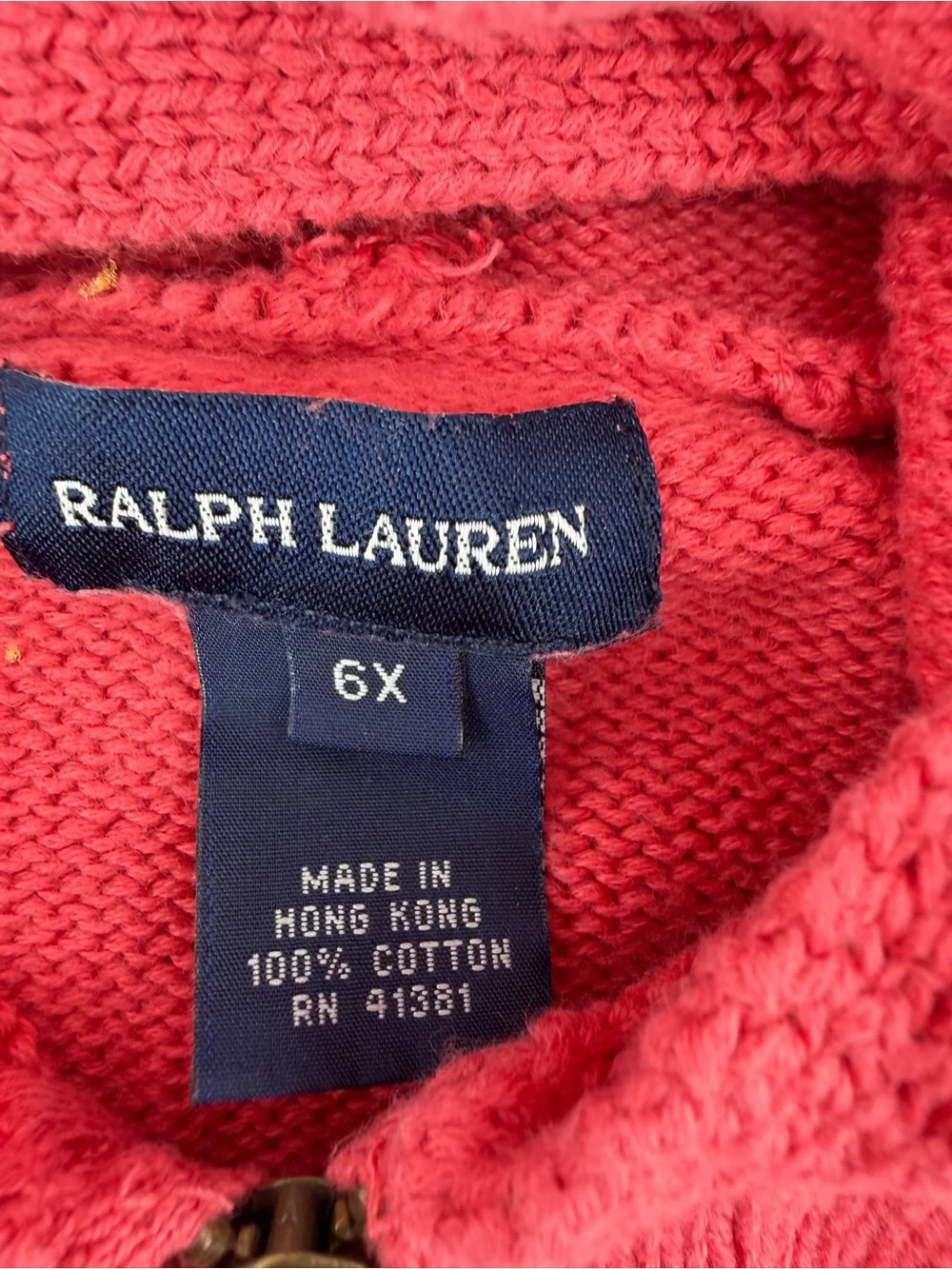 Ralph Lauren Girls 6X Pink Knit Full Zip Sweater Hoodie Peplum Ruffle Hem